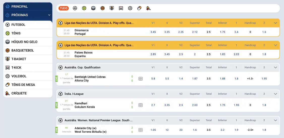 Apostas ao vivo na Mostbet