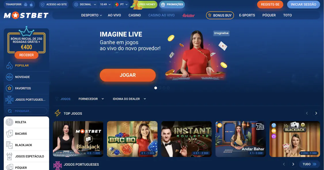 Banner do casino ao vivo Mostbet